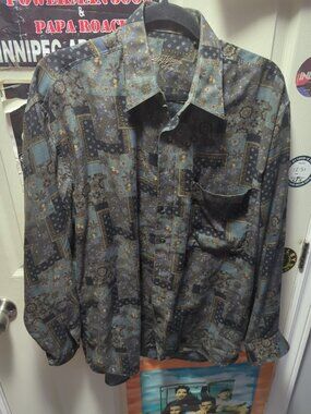 Jack Lipson Studio Shirt Mens Medium M Green Brown Abstract Floral Woven Canada